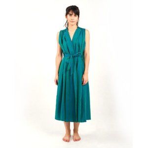 Mii The Iridescent Joe Wrap Dress Silk Cotton Iridescent Green Blue Belted Midi